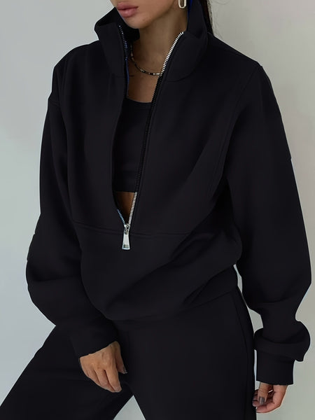 Women's Two-Piece Sweatshirt Set - Cozy Zip-Up Hoodie & Matching Pants, Casual Streetwear Style for Fall/ Winter, Comfortable Clothing | Casual Streetwear | Zippered Hoodie