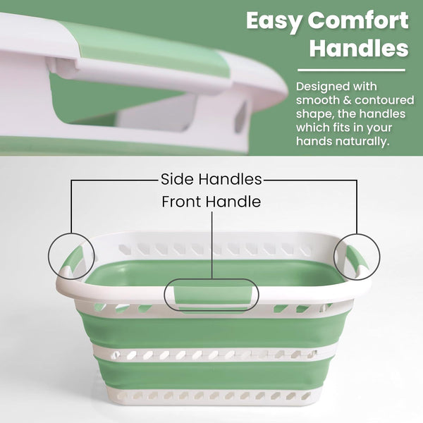KNIGHT Collapsible Laundry Basket 42L–Foldable Washing Basket with Handles, Large Space-Saving Basket for Clothes – Multipurpose Laundry Hamper & Collapsible Washing Baskets for Laundry (Green)