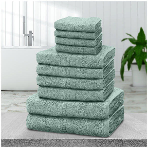 10pcs Towel Bale Set | Luxurious 100% Cotton Towels Family Pack | Quick-Drying, Highly Absorbent & Ultra-Soft Fabric | Includes 4 Face Towels, 4 Hand Towels, 2 Bath Towels | Available in 16 Elegant Colours | Ideal for Home, Gym, Spa, or Beach Use | Durabl