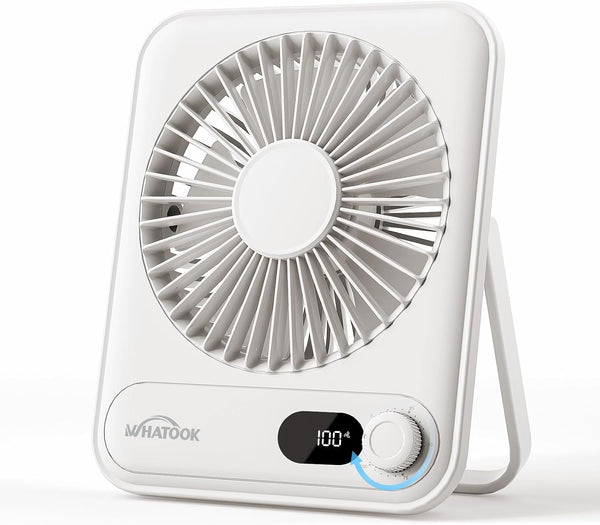 WHATOOK Mini Desk Fan USB: 2000Mah Rechargeable Ultra Quiet 1-100 Speeds Desktop Fans with LED Display, 3-10H Runtime, Child-Safe Grille Cooling Small Portable Table Fan for Home, Office & Travel