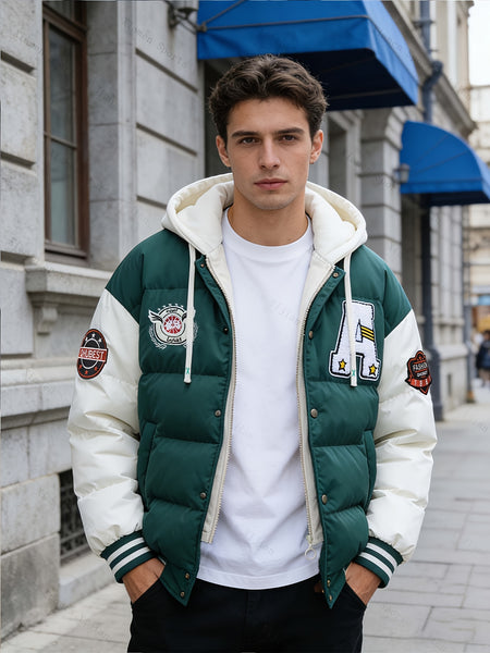Men'S American-Style Embroidered Hoodie Jacket for Couples, Thickened for Autumn And Winter, Baseball Coat