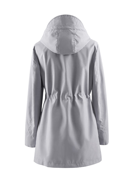 Drawstring Waist Hooded Zip Up Coat, Casual Long Sleeve Coat for Fall & Winter, Women's Clothing