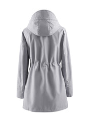 Drawstring Waist Hooded Zip Up Coat, Casual Long Sleeve Coat for Fall & Winter, Women's Clothing