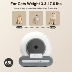 DOEL Self-Cleaning Cat Litter Box Automatic Cat Litter Box with Litter Mat And Trash Bags 65L Large Capacity Cat Toilet App Control 2.4G Wifi, Without Battery