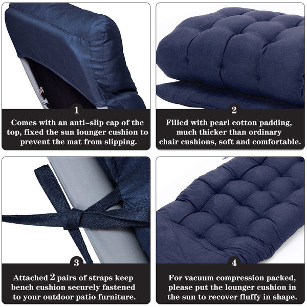 Garden Bench Cushion Chair Cushion, Sun Lounger Cushion Pads 160*50*8cm Thick Garden Recliner Chair Replacement Anti-Slip Cushion Sunbed Cushion 2 3 Seater Seat Pad for Porch Swing Patio Lawn Various Colour Options