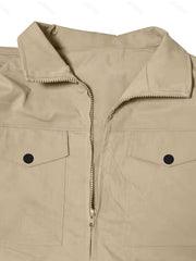 Men's Solid Color Cargo Jumpsuit with Full Zip, Long Sleeves and Front Pockets