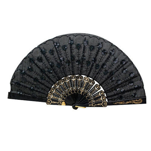 Spanish Lace Silk Folding Hand Held Dance Fan Flower Pattern for Party Wedding
