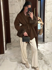 New Autumn/Winter Sophisticated Style Tie-Strap Coat for Women, Elegant and High-End, Overcoat