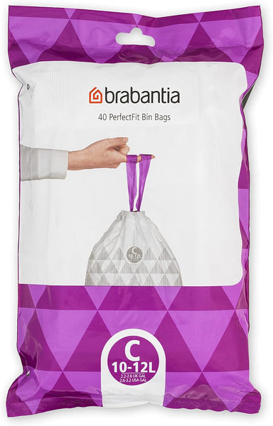 Brabantia Perfectfit Bin Liners (Size G/23-30 Litre) Thick Plastic Trash Bags with Tie Tape Drawstring Handles (40 Bags)