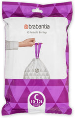 Brabantia Perfectfit Bin Liners (Size G/23-30 Litre) Thick Plastic Trash Bags with Tie Tape Drawstring Handles (40 Bags)
