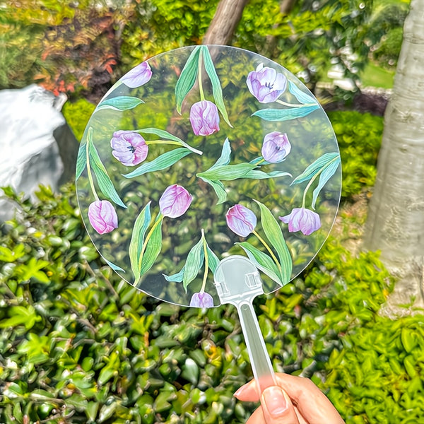 30pcs Elegant Floral Hand Fans, Craft with Plastic Handle, Pink Cherry Blossom And Green Leaves Design for Weddings, Music Festivals, Outdoor Events, Parties
