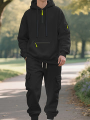 Men'S Fashion Casual Athletic Hooded Zipper Decor Casual Set