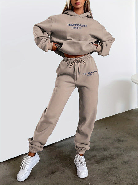 Fashionable Set of Sweatshirt And Long Pants with Letter Prints for Women