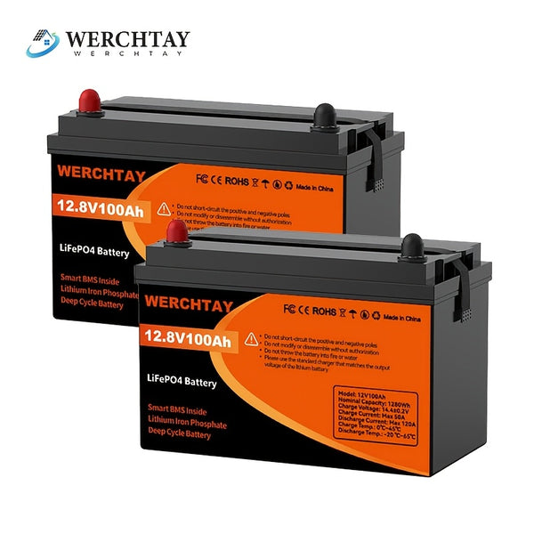WERCHTAY 12.8V Lifepo4 Battery with Capacities of 300/200/100Ah, Featuring A+ Grade Battery Cells, Over 25, 000 Deep Cycles, And an Intelligent BMS for Protection Against Overcharging And Over-Discharging, Suitable for Home Energy Storage