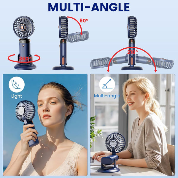 Handheld Fan Portable,Up to 13 Hrs 20DB Quiet Mini USB Rechargeable Hand Held Fans with Lanyard and Base, Battery Operated Electric Foldable Small Desk Fan with 5 Speed for Home Office Travel