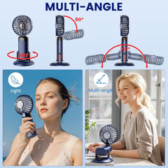 Handheld Fan Portable,Up to 13 Hrs 20DB Quiet Mini USB Rechargeable Hand Held Fans with Lanyard and Base, Battery Operated Electric Foldable Small Desk Fan with 5 Speed for Home Office Travel