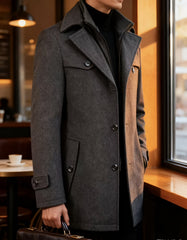 New Autumn And Winter 802 Detachable Double-Layer Collar Thick Velvet Blend Overcoat for Men