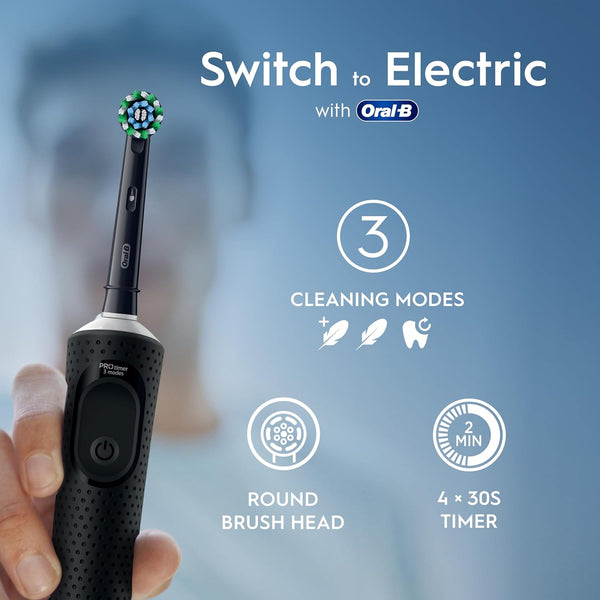 Oral-B Vitality Pro Electric Toothbrushes for Adults, for Him/Her, 1 Handle, 2 Toothbrush Heads, 3 Brushing Modes Including Sensitive Plus, 2 Pin UK Plug, Black (Packing May Vary)