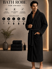 Unisex Terry Towelling Bathrobe with Shawl Collar, Soft Cotton Robe with Belt & Pockets, Comfortable Dressing Gown for Men & Women, S-XXL
