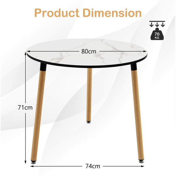 GOFLAME Faux Marble Round Dining Table, Modern Round Side Table with Faux Marble Pattern Tabletop & Anti-rust Steel Legs, Round Dinner Table for Kitchen Room, Living Room