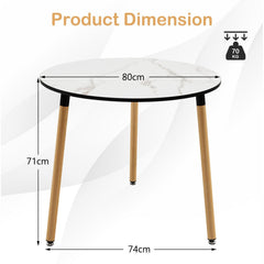 GOFLAME Faux Marble Round Dining Table, Modern Round Side Table with Faux Marble Pattern Tabletop & Anti-rust Steel Legs, Round Dinner Table for Kitchen Room, Living Room