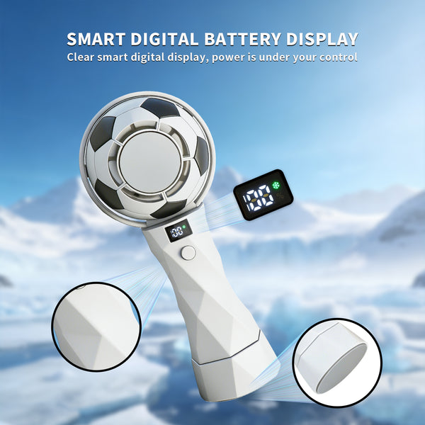 Portable Football Design Handheld Fan, USB Rechargeable Mini Fan, High-Velocity Portable USB Cooling Fan with Digital Display, Mini Soccer Desk Fan for Sports & Travel