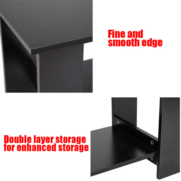 Modern Black Coffee Table with Lower Storage Shelf - Living Room Tea Side End Desk, Contemporary Design with Magazine Rack & Open Storage