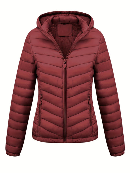 Women's Autumn/Winter Fashion Simple Versatile Lightweight Commuter Hooded Padded Coat with Pockets