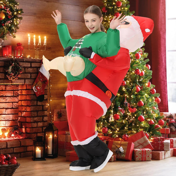 Poptrend Inflatable Santa Costume for Adult Kids, Christmas Inflatable Blow up Claus Costume Cosplay Party Halloween Christmas Suit Xmas Costume Fancy Dress