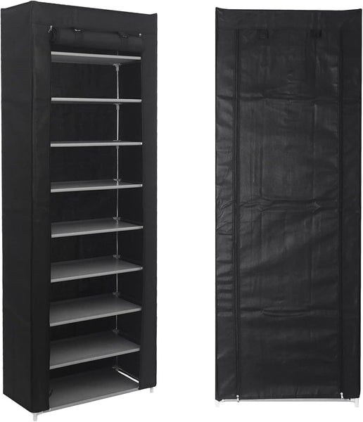 10 Tier Shoes Rack with Dustproof Cover, Shoe Storage Cabinet, Shoe Organizer, Easy to Assemble, Hold up to 25-30 Pairs