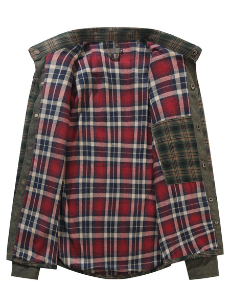 Men's Premium Plaid Jacket - Casual Polyester, Button-Up with Collar for Spring/Fall