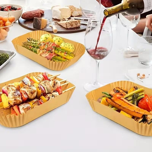 52/102/202pcs Pre-Cut Air Fryer Liners - 22x14cm, Suitable for Dual Basket Fryers, Heat-Resistant Disposable Rectangle Sheets, Bulk Value Pack for Home and Commercial Use, Air Fryer Accessories, Easy-Clean Pads, Durable Kitchenware.