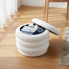 Space-Saving White Teddy Velvet Storage Ottoman - Multi-Use Storage Stool Vanity Stool Bed End Stool, Valentine'S Day Easter Multi-Use for Living Room Makeup Room Bedroom
