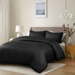 Premium Hotel Quality Satin Stripe Duvet Cover Set Double with Pillowcases | Reversible Soft Quilt Bedding | Easy Care Breathable Luxury Quilt Cover