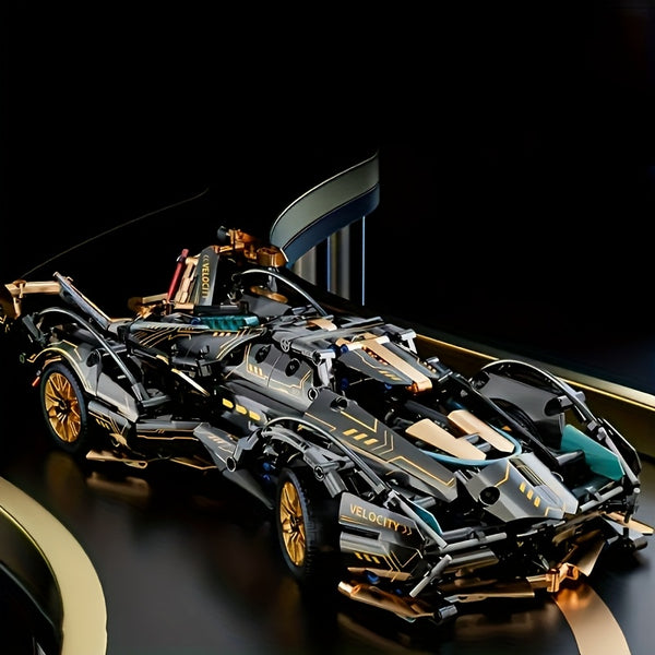 1332pcs Limited Edition Super Sports Car Model Kit - Sleek Black & Golden, DIY Mechanical Assembly, High-Quality ABS Plastic, Stackable Vehicle Set for Christmas & Birthday Gifts, Suitable for Ages 14+
