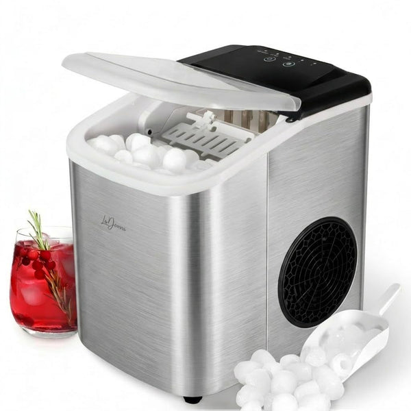 Stainless Steel/Black Ice Maker Machine - Fast Ice, Dual Size Self Cleaning Portable Ice Maker