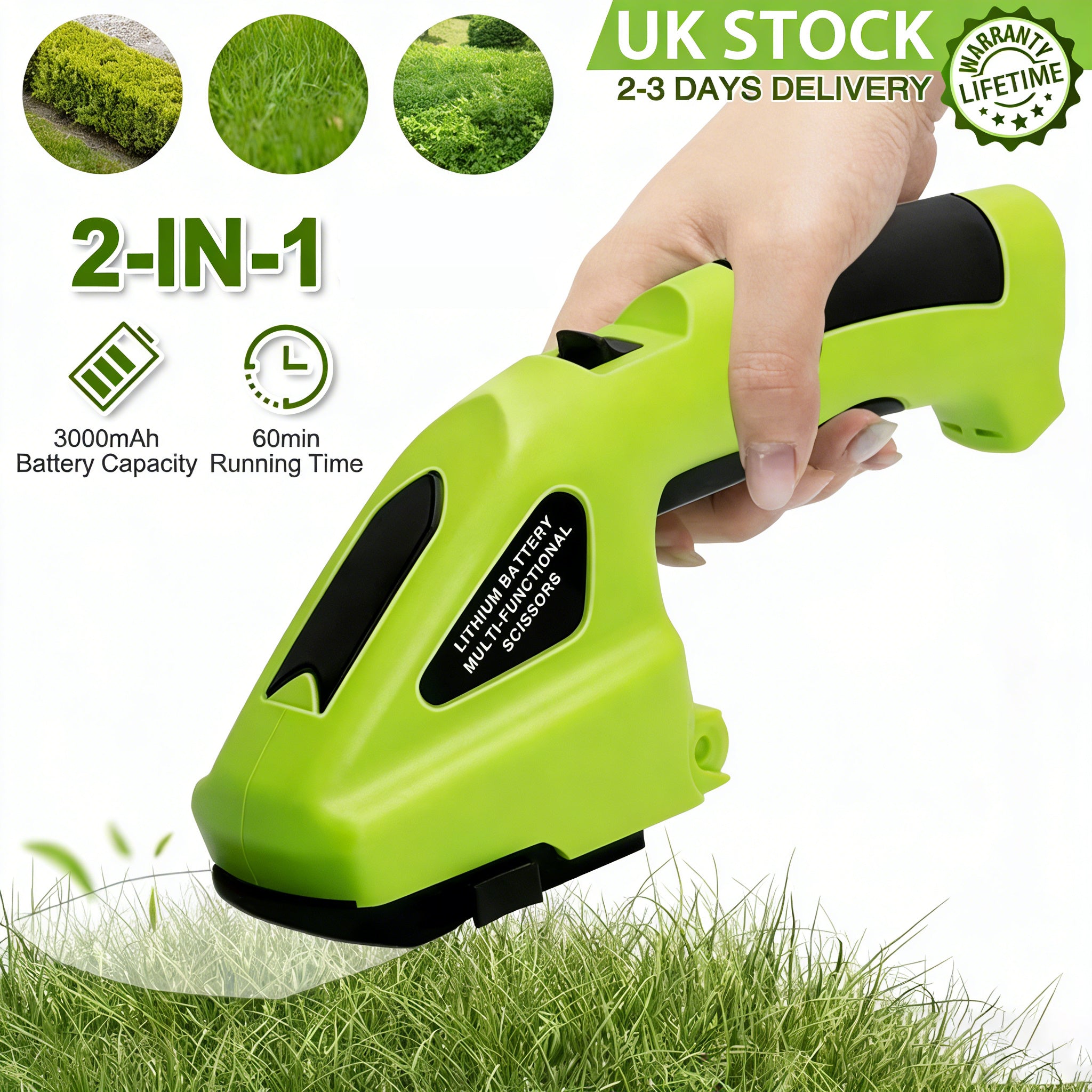 Cordless Hedge & Grass Trimmer, Portable 2-in-1 Electric Handheld Hedge Trimmer & Pruner, Easy to Use for Professionals and Homeowners, Hedge Trimmer Electric, Home Gardening Tool, Comfortable Grip Handle, Durable Construction.