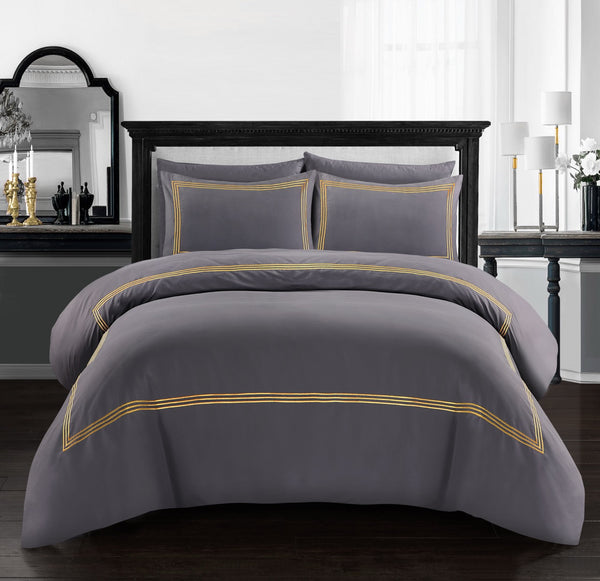 Embroided Baratta Stitch Duvet Cover Set with Matching Pillowcases - Ultra-soft Brushed Microfibre – Chic & Modern Design – Easy Care & Machine Washable