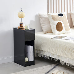 Slim Bedside Table, High Gloss Narrow Nightstand, Small Bedside Cabinet with Storage Space Saving for Bedroom Storage Unit, Living Room Small Sofa Side End Table