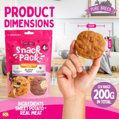 Pure Breed Snack Pack Dog Chews 4 Pack | Peanut Butter Cookie Dog Treats | Grain-Free Low Fat Healthy Dog Snacks | Natural Sweet Potato & Real Meat Chew | Tasty Training Reward for All Breeds