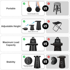 Portable Folding Stool Lightweight Yet More Sturdy with Load Capacity 180KG, Retractable Plastic Foldable Collapsible Stool for Camping Fishing Hiking BBQ Outdoors Indoors Kitchen