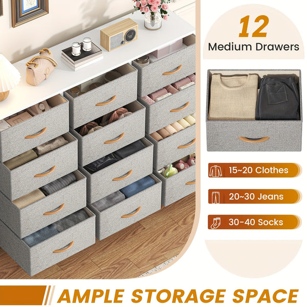 12 Canvas Chest Of Drawers Narrow Fabric Cabinet, Space-Saving Storage Organizer For Bedroom Living Room Office Sturdy Frame Chest Of Drawers
