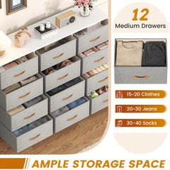 12 Canvas Chest Of Drawers Narrow Fabric Cabinet, Space-Saving Storage Organizer For Bedroom Living Room Office Sturdy Frame Chest Of Drawers