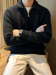Men's Solid Color Minimalist Raglan Sleeve Thick Zip-Up Sweater for Autumn/Winter