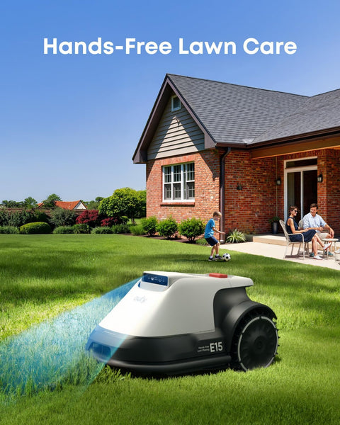 Eufy E15 Robot Lawnmower, No Boundary Wire, No RTK, No Signal Problems, Hands-Free Auto-Mapping, for Gardens up to 800 M², Truevision Technology, Precise Edge Trimming, Accurate Obstacle Avoidance