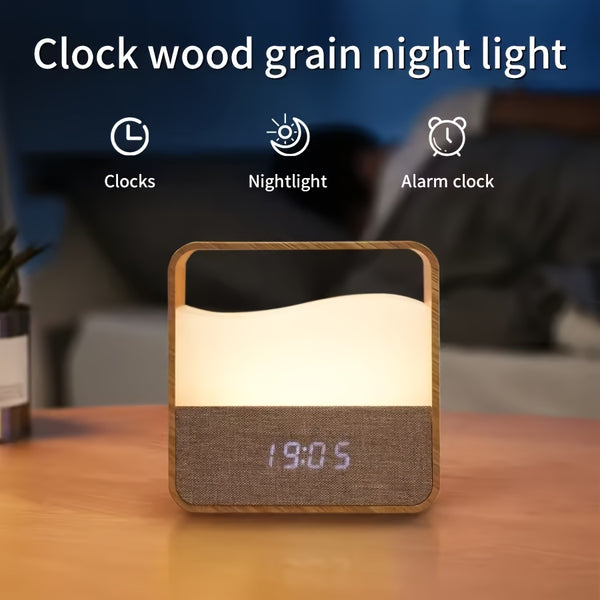 LED Bedside Lamp | Night Light with Alarm Clock, Time Display, Rechargeable, Adjustable Brightness, Soft Lighting for Home Bedrooms, USB Charging