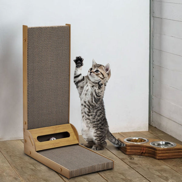 L-Shaped Cat Scratching Tower, 60cm Tall Scratching Pad, Multi-Functional Scratch Post with Lounging Platform, Multi-Angle Vertical/Horizontal Scratching Surface for Adult Cats, 40*25*60cm