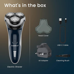 Sweetlf Electric Razor for Men, 120 Min Shaving, Fast UK Adapter (1H Charging),100% Waterproof, Wet & Dry Rotary Shavers for Men with Pop-Up Trimmer, LED Display, Dark Blue