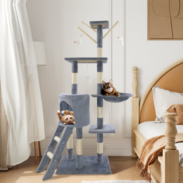 Cat Tree Scratching Post, Stable Structure KittenActivity Centre Pet Toy Scratcher, Tall Cat Furniture Climbing Tower for Indoor Cats, Grey