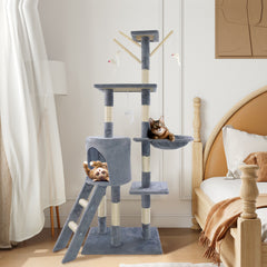 Cat Tree Scratching Post, Stable Structure KittenActivity Centre Pet Toy Scratcher, Tall Cat Furniture Climbing Tower for Indoor Cats, Grey